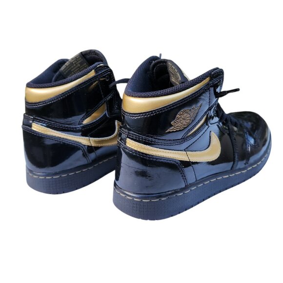 Nike Air Jordan 1 Retro High Black Metallic Gold GS 575441-032 Sneakers Shoes 4Y - Picture 6 of 10